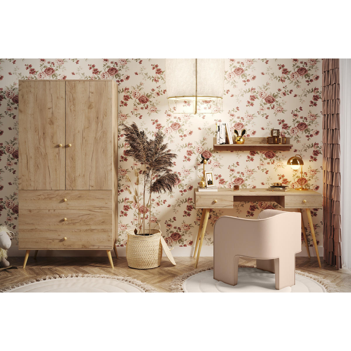 SCHREIBTISCH NATURA, 135 cm, Eiche Craft Gold, mit 2 Schubladen - Naturfarben, Holz (54/135/79cm) - Excellent Home