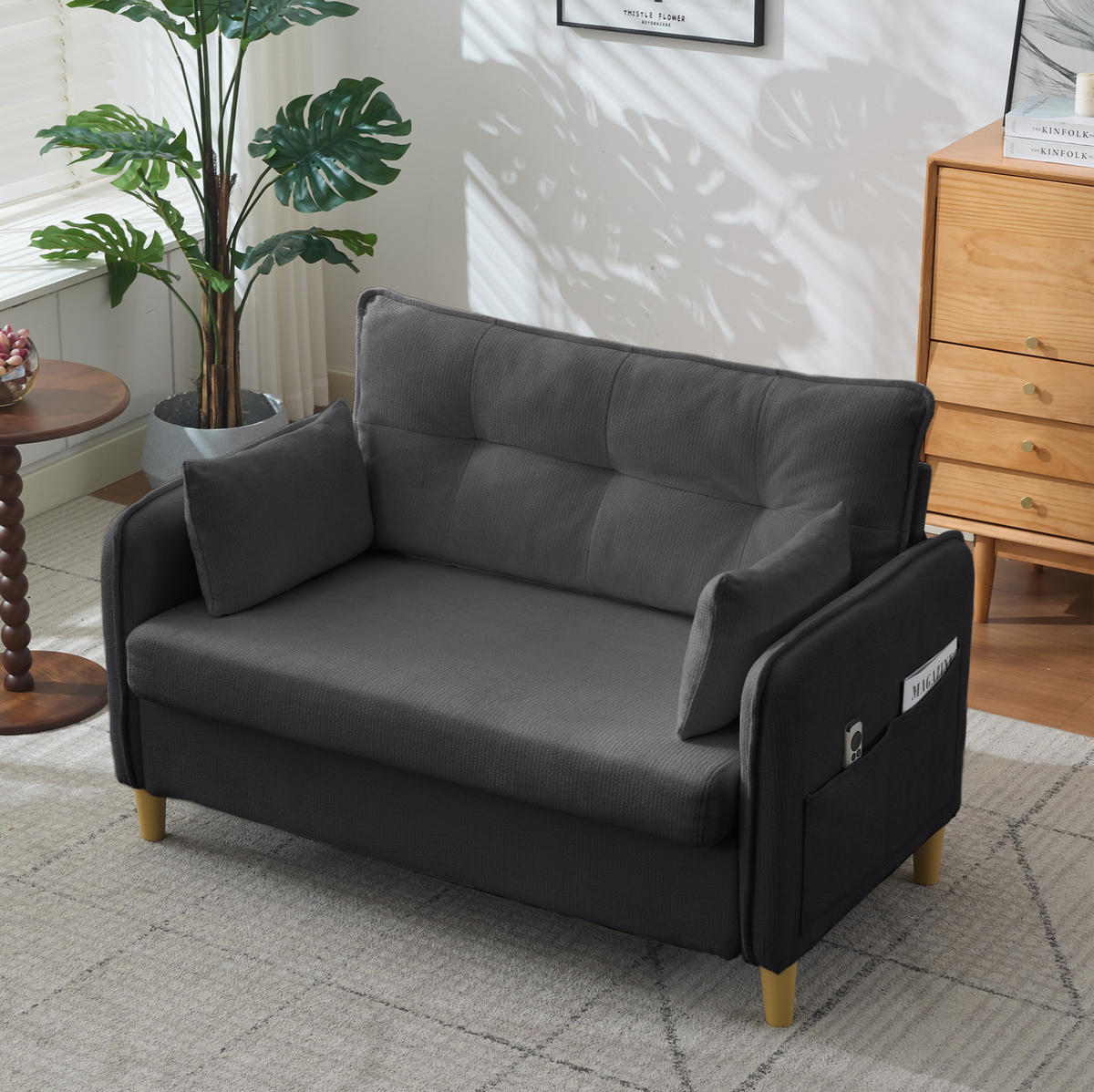 SOFA 2-Sitzer mit Armlehnen 127 cm Dunkelgrau Chenille - Dunkelgrau, Holzwerkstoff (127/83/75.5cm) - Meubliv