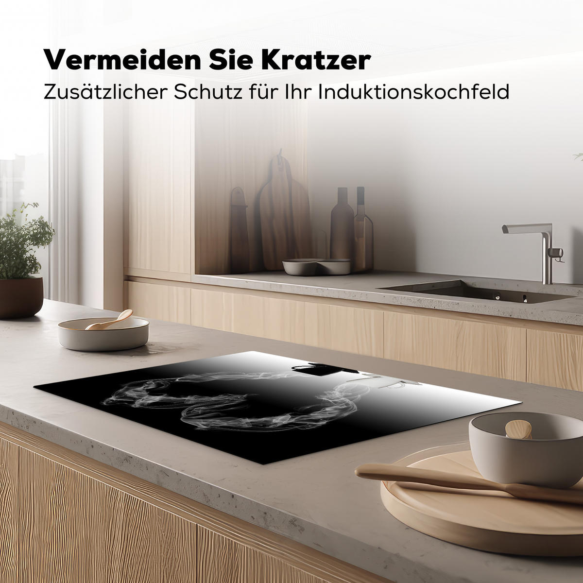 HERDABDECKPLATTE Kaffee - Herz - Schwarz und weiß - Tassen 75x52 cm - Weiß, Kunststoff (75/0.2/52cm) - MuchoWow