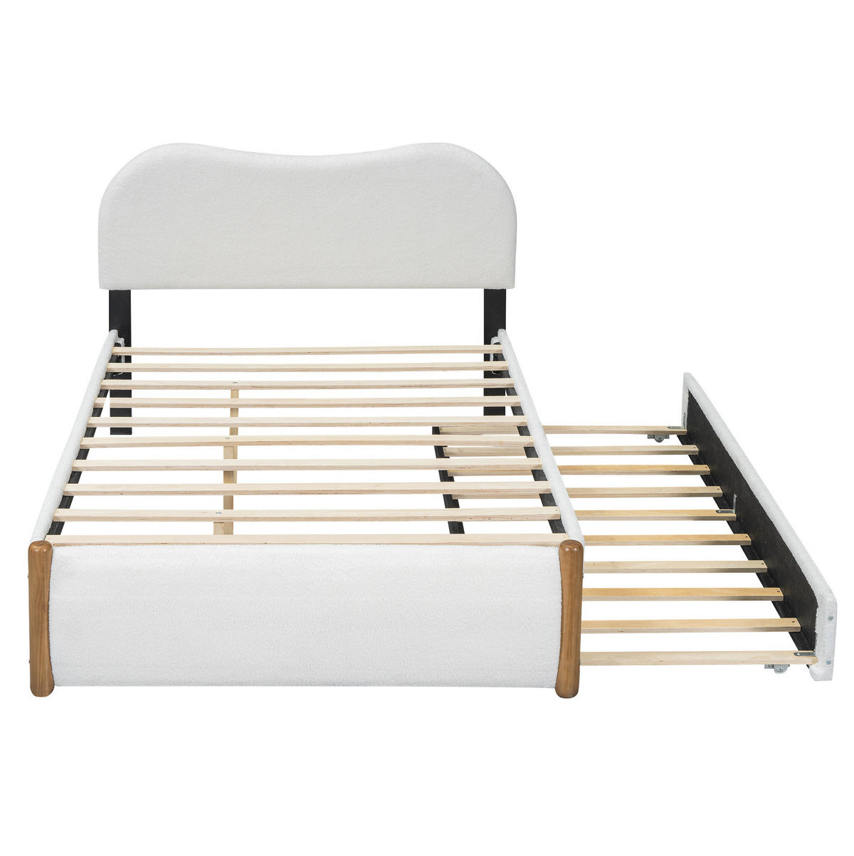 POLSTERBETT 140/200 cm mit ausziehbarem Rollbett, Plüschbezug und minimalistischer Form, Weiß - Weiß, Textil (140/200cm) - Redom