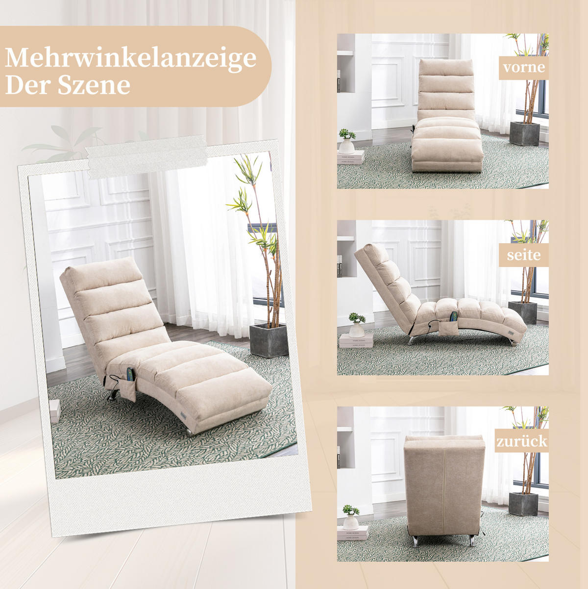 MASSAGELIEGE in Beige 55x148x84 cm mit Vibrationsfunktion und Seitentasche - Beige, Textil (148/84/55cm) - IVMEU