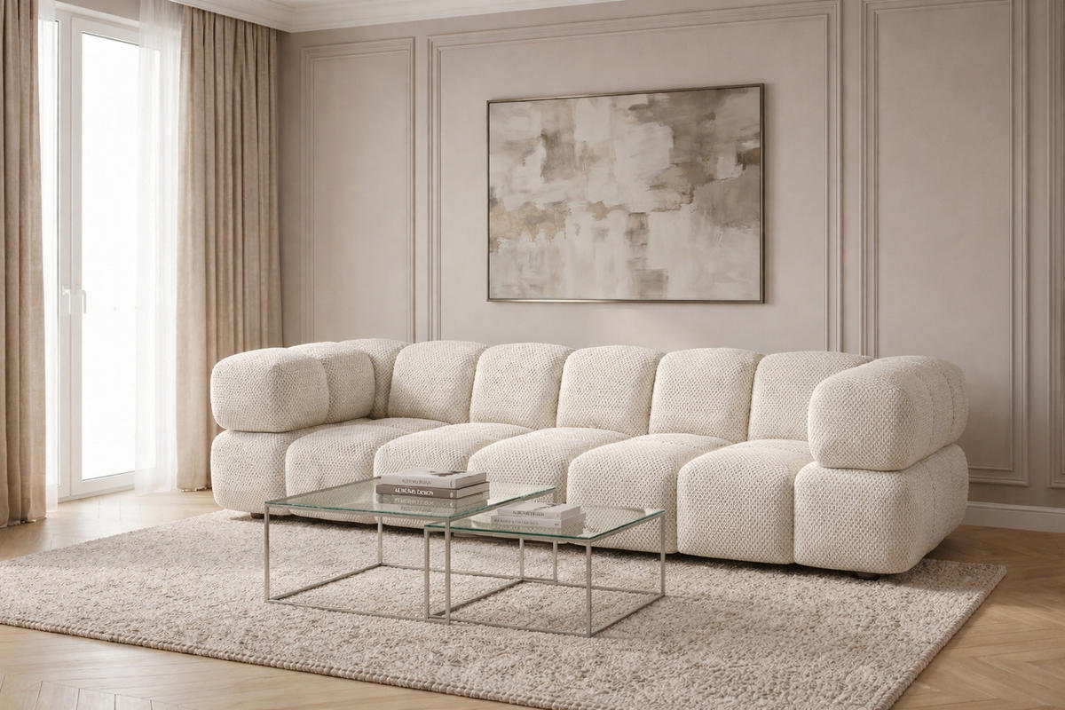 SOFA 4-SITZER, Strukturierter Premiumstoff Sonic, Beige, Averro - Beige, Holz (280/70/96cm) - Kaiser Möbel
