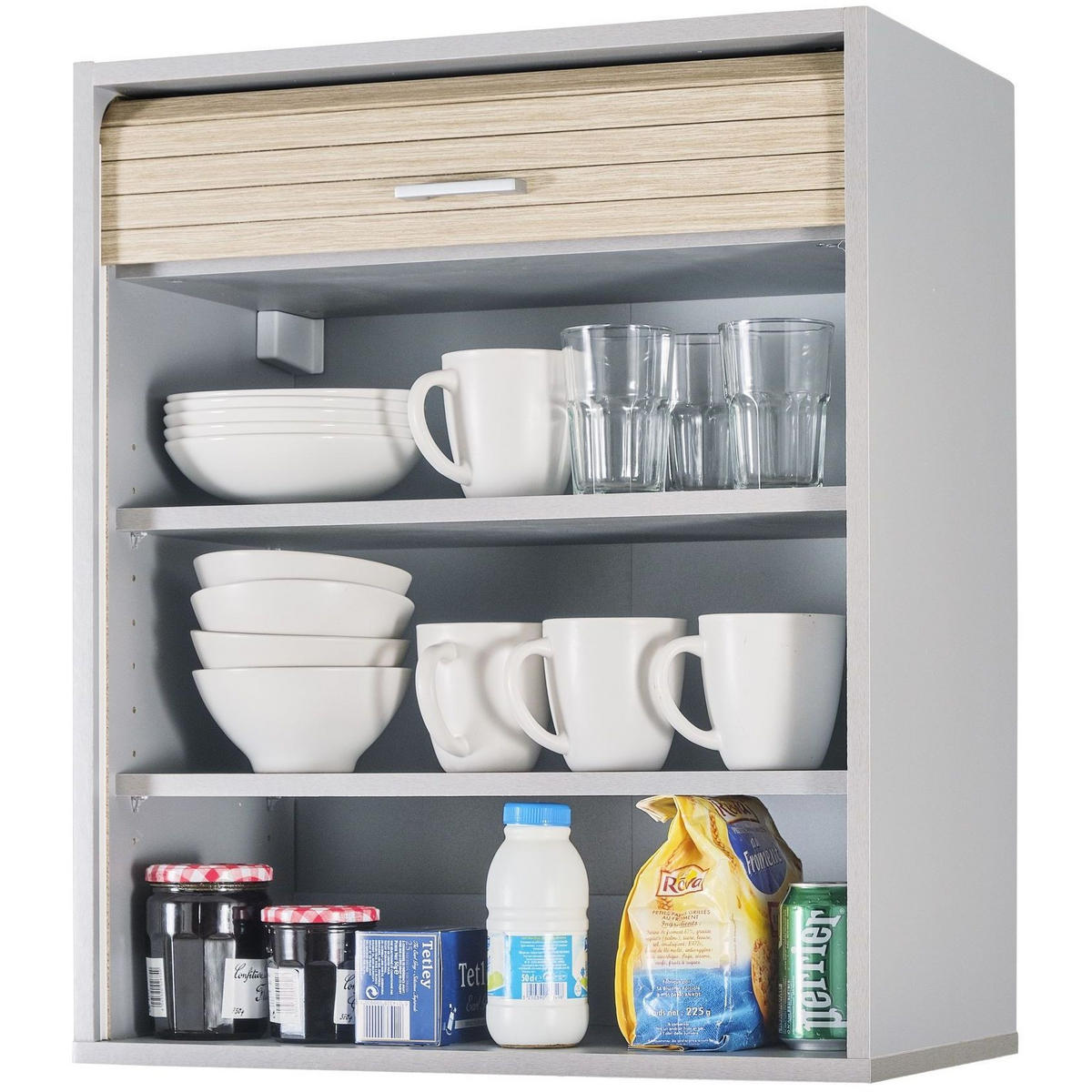 KÜCHENOBERSCHRANK mit Rolladentür 35/60/72cm - Alufarben, Holzwerkstoff (60/72/35cm) - Simmob