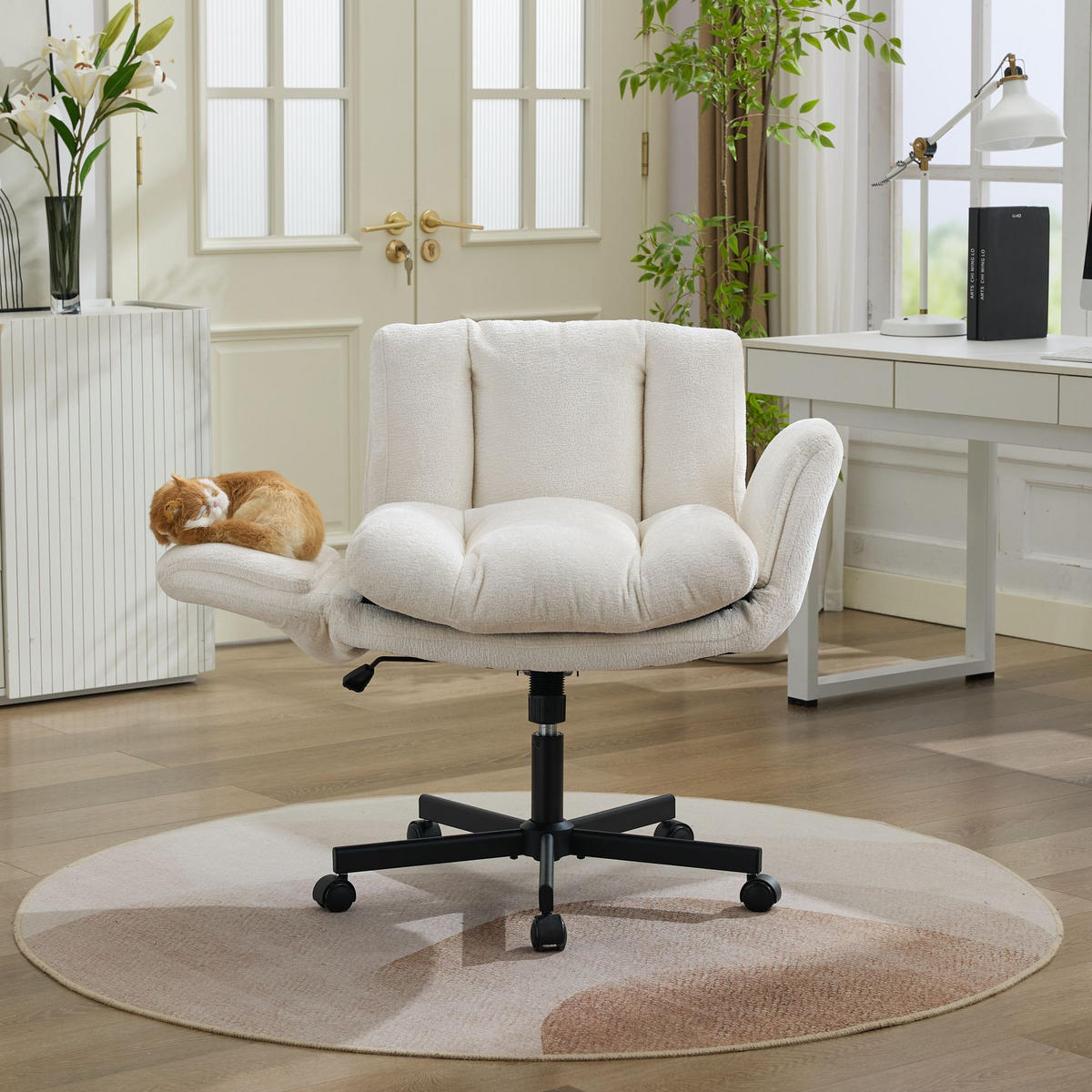 BÜROSTUHL Beige Drehbar Höhenverstellbar - Beige, Metall (57.5/92.5/60cm) - PANGIVO