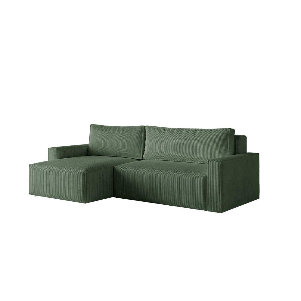 ECKSOFA LIVIO L mit Schlaffunktion und Bettkasten, weicher, dicker Cord pet friendly - POSO 14 - Grau, Holz (230/195cm) - Dekori_Interiors