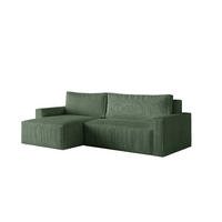ECKSOFA LIVIO L mit Schlaffunktion und Bettkasten, weicher, dicker Cord pet friendly - POSO 14 - Grau, Holz (230/195cm) - Dekori_Interiors