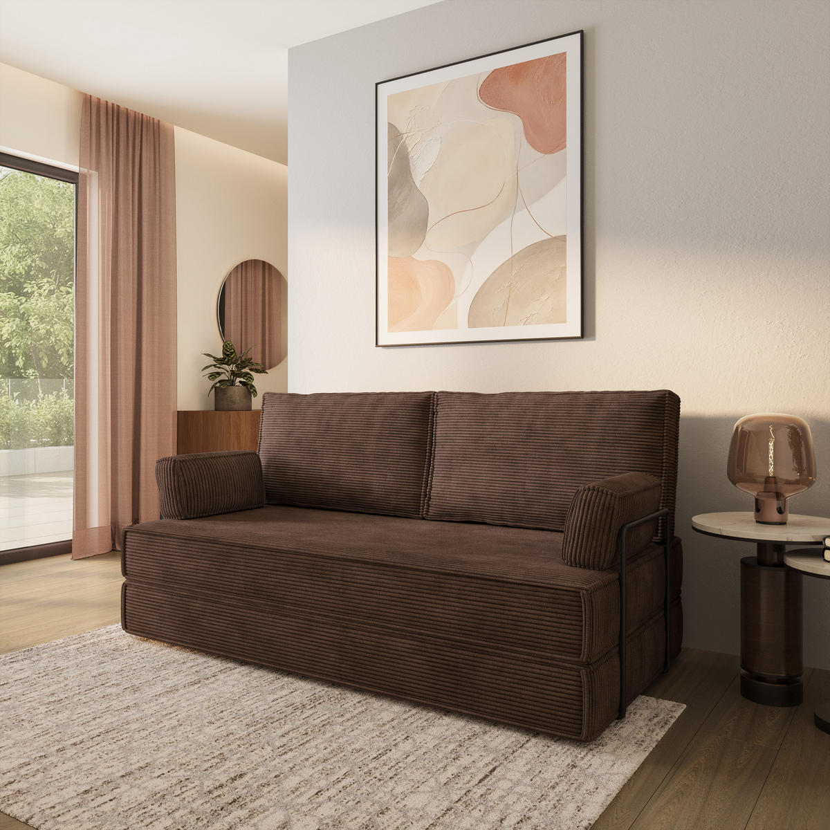 POHOVKA z pěny SILAR s kovovým rámem Manšestrová látka Hnědá - hnědá, textil (170/86/80cm) - MASSENO