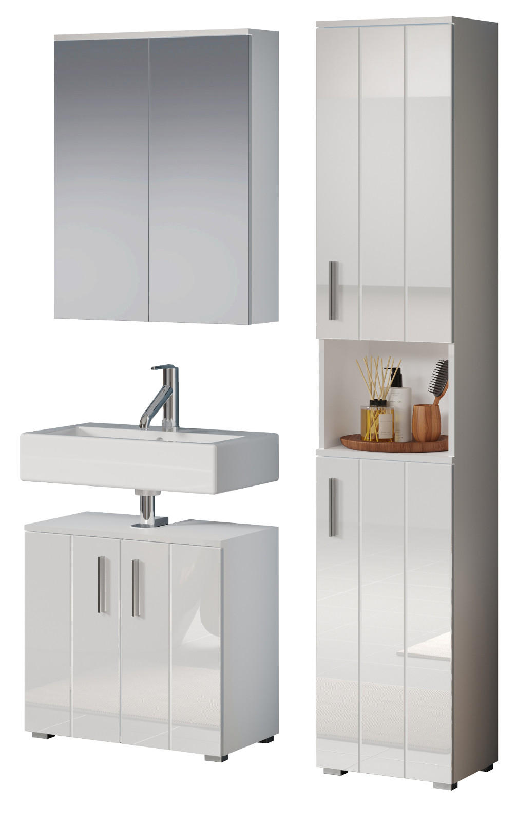 Top.Furn Badmöbel-Set Weiß Hochglanz 112x192x32 cm