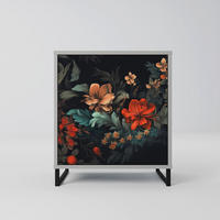 SIDEBOARD IMAGINARY BLOSSOM, Grau, 57,5x42x67,5 cm, Schwarze Metall-Rahmenfüße - Multicolor/Schwarz, Holzwerkstoff/Metall (57.5/67.5/42cm) - SpaceRebels