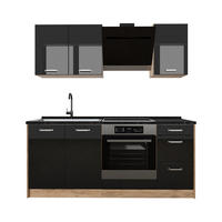 SINGLEKÜCHE R-Line, Schwarz Hochglanz/Goldkraft Eiche, 180 cm Arbeitsplatte Anthrazit - Honigeiche/Schwarz Hochglanz, Holzwerkstoff (180/206.8/60cm) - Vicco
