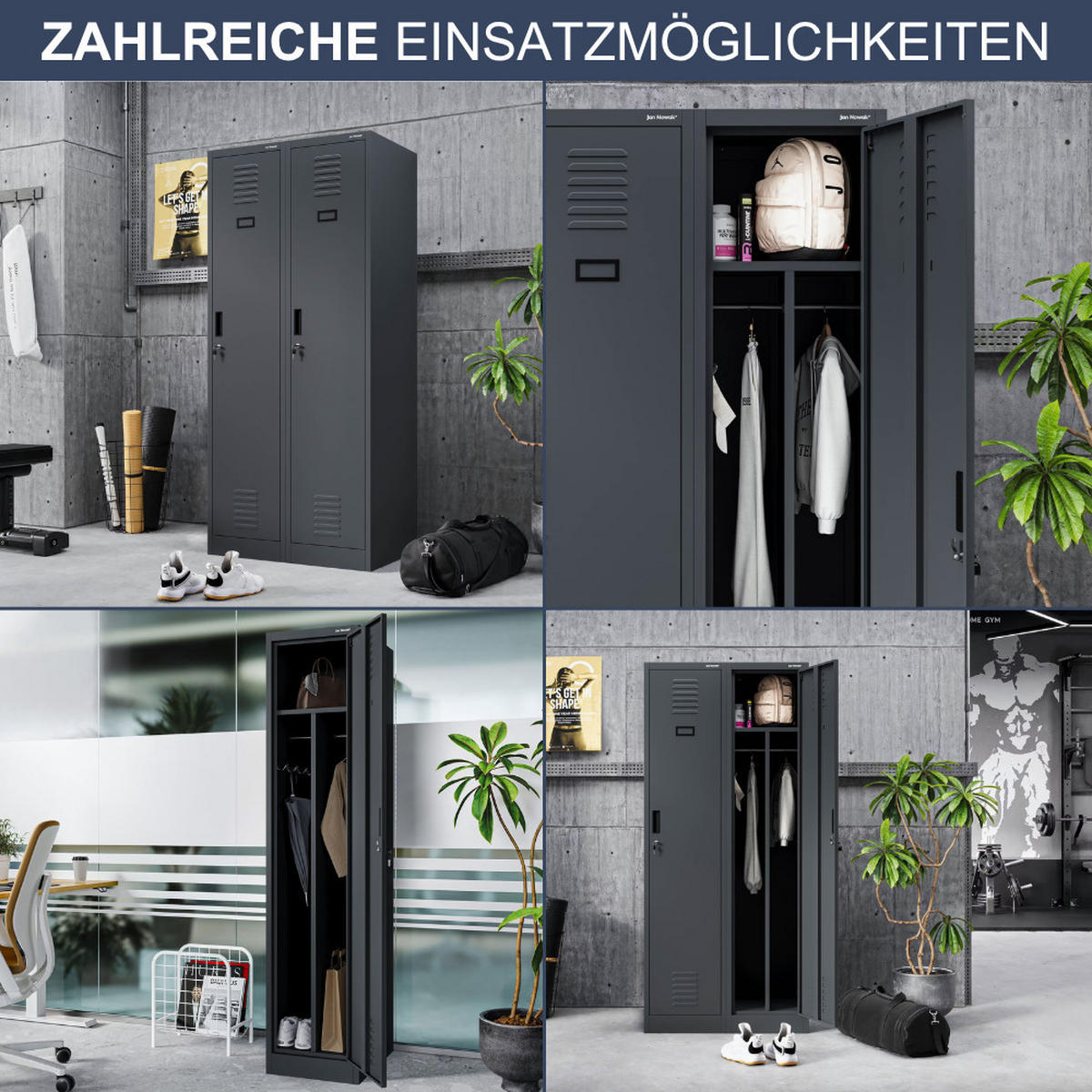 UMKLEIDESCHRANK Spind KACPER 1 Abteil 180x40x50cm Anthrazit - Anthrazit, Metall (40/180/50cm) - Jan Nowak