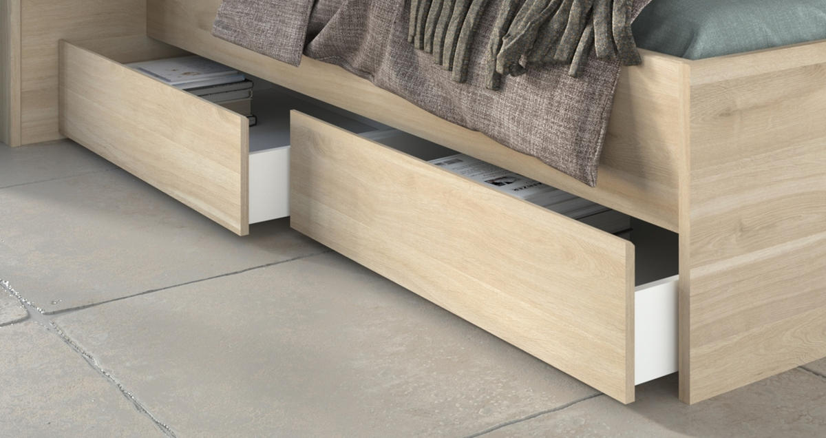 STAURAUMBETT Eiche japanisch, Bett Liegefläche 180 x 200 cm - Eichefarben, Holzwerkstoff/Metall (180/200cm) - Parisot Meuble