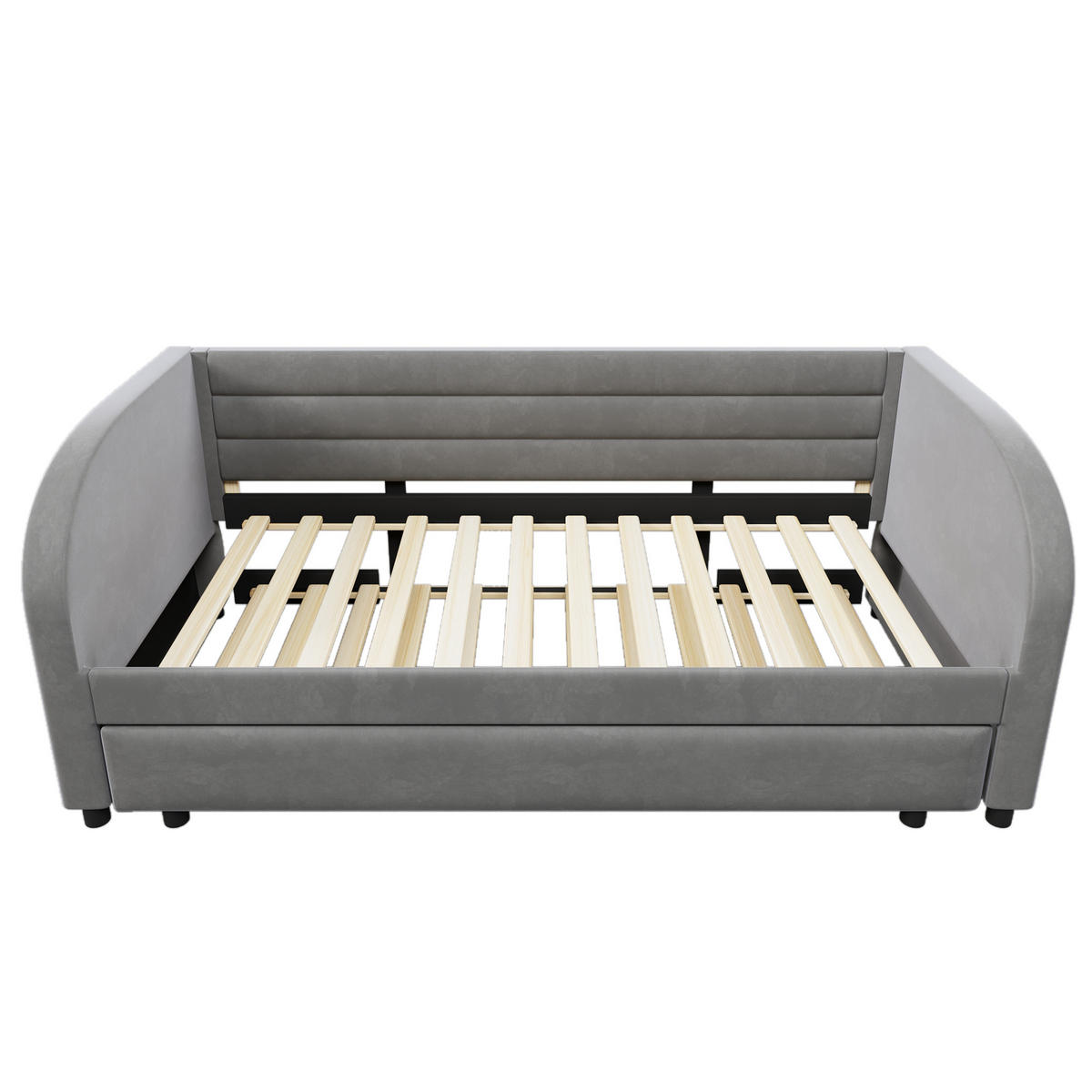 ČALOUNĚNÁ POSTEL 90/200 cm v šedé barvě s výsuvným lůžkem a LED - šedá, kov/kompozitní dřevo (90/200cm) - CHICFURN