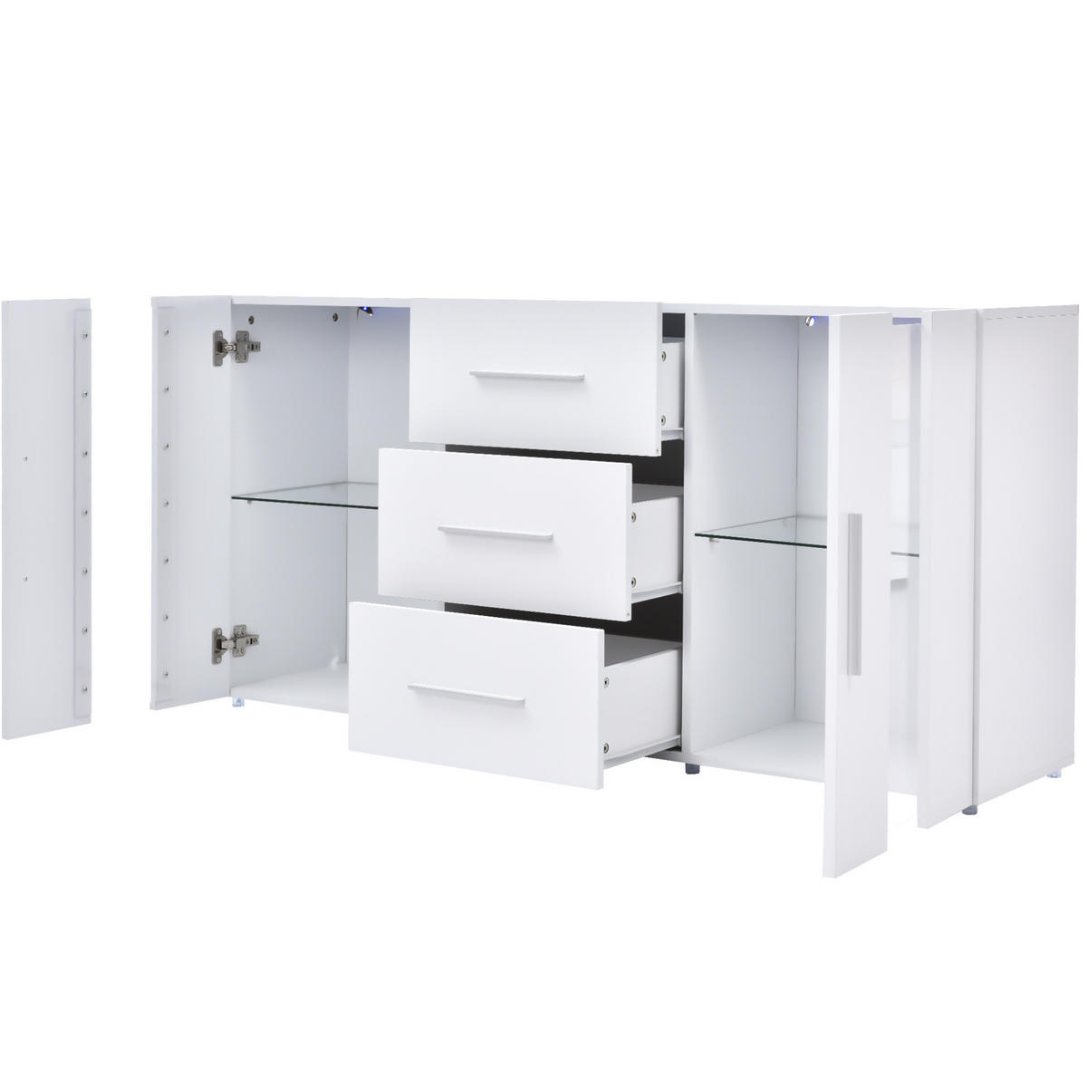 KOMODA z MDF 140x35x70 cm bílá s LED osvětlením, USB napájením a úložným prostorem - bílá, kompozitní dřevo (140/70/35cm) - Modfu