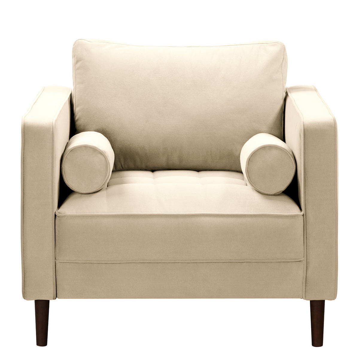 SESSEL - Samt - Dunkelbraun/Creme, Birkenholz/Textil (90/80/86cm) - home24