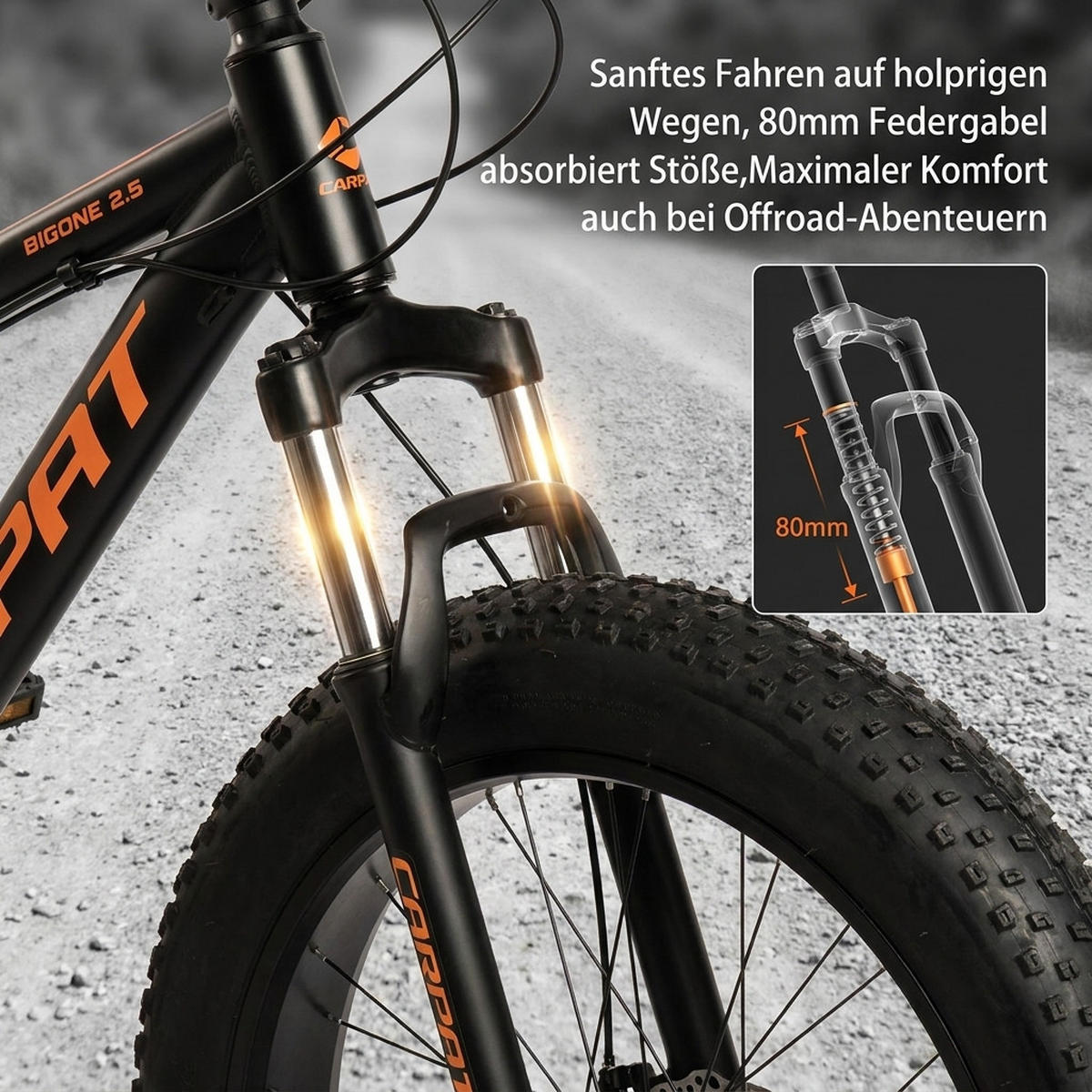 MOUNTAINBIKE 26 Zoll Schwarz – 4.0 Zoll Fettreifen – 2x8 Gangschaltung – Aluminiumlegierung - Schwarz/Orange, Metall (24cm) - Oxeza