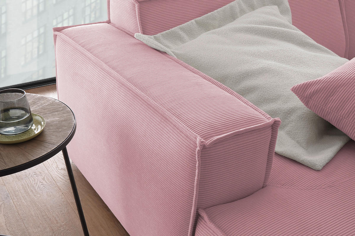 BIG SOFA SAMU Pink Cord - Pink/Schwarz, Textil (256/72/168cm) - KAWOLA