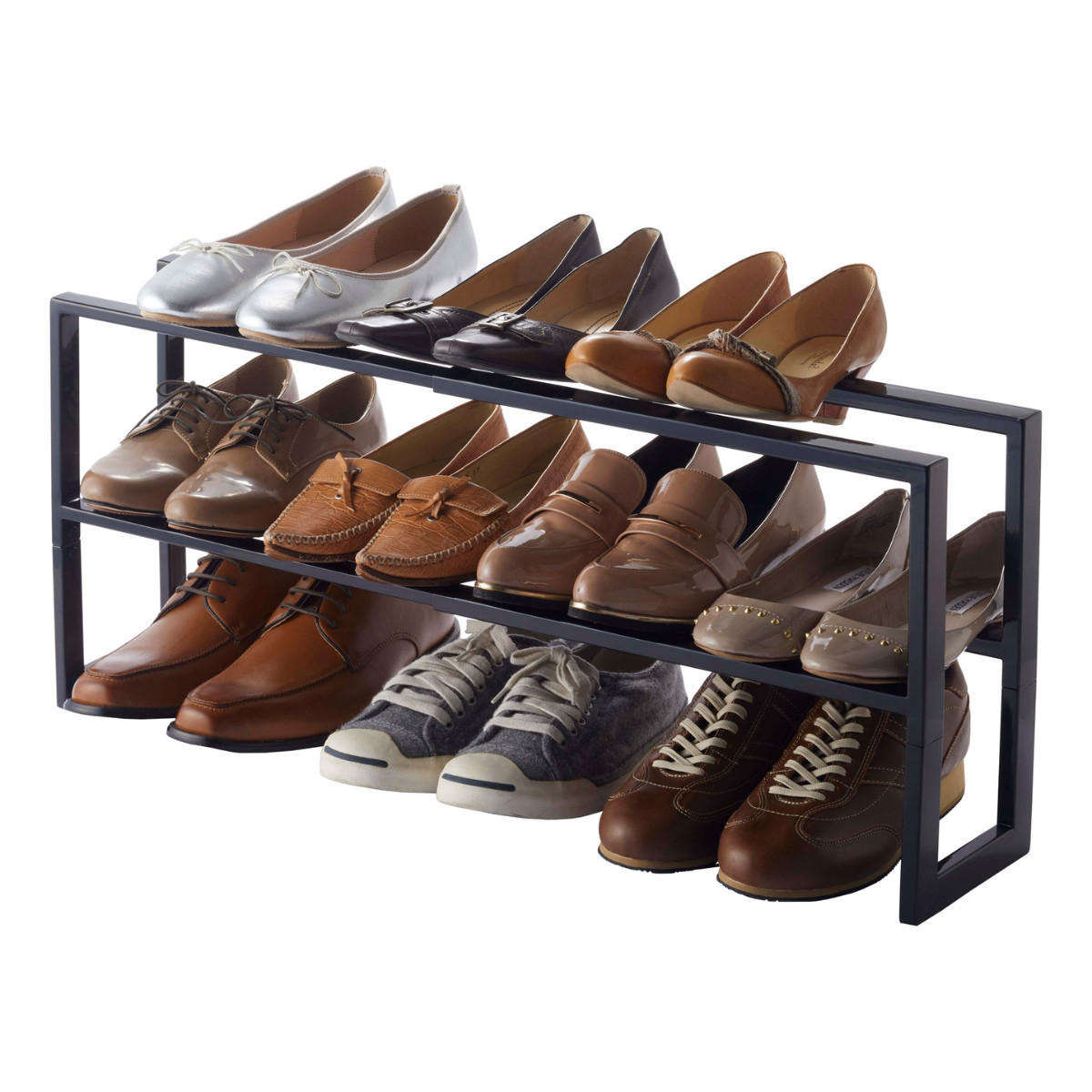 SCHUHREGAL Line schwarz 38/30/15 cm ausziehbar bis 70cm - Schwarz, Metall (38/30/15cm) - Yamazaki