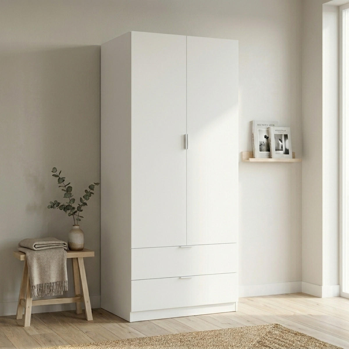 SCHRANK 2 Türen 2 Schubladen 81,2/180/52 cm - Weiß, Holzwerkstoff (81.2/180/51cm) - Calicosy