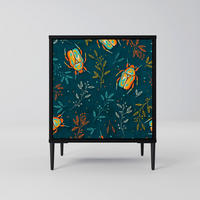 SIDEBOARD AUTUMN INSECTS, Schwarz, 57,5x42x72,5 cm, Schwarze Metallfüße - Multicolor/Schwarz, Holzwerkstoff/Metall (57.5/72.5/42cm) - SpaceRebels