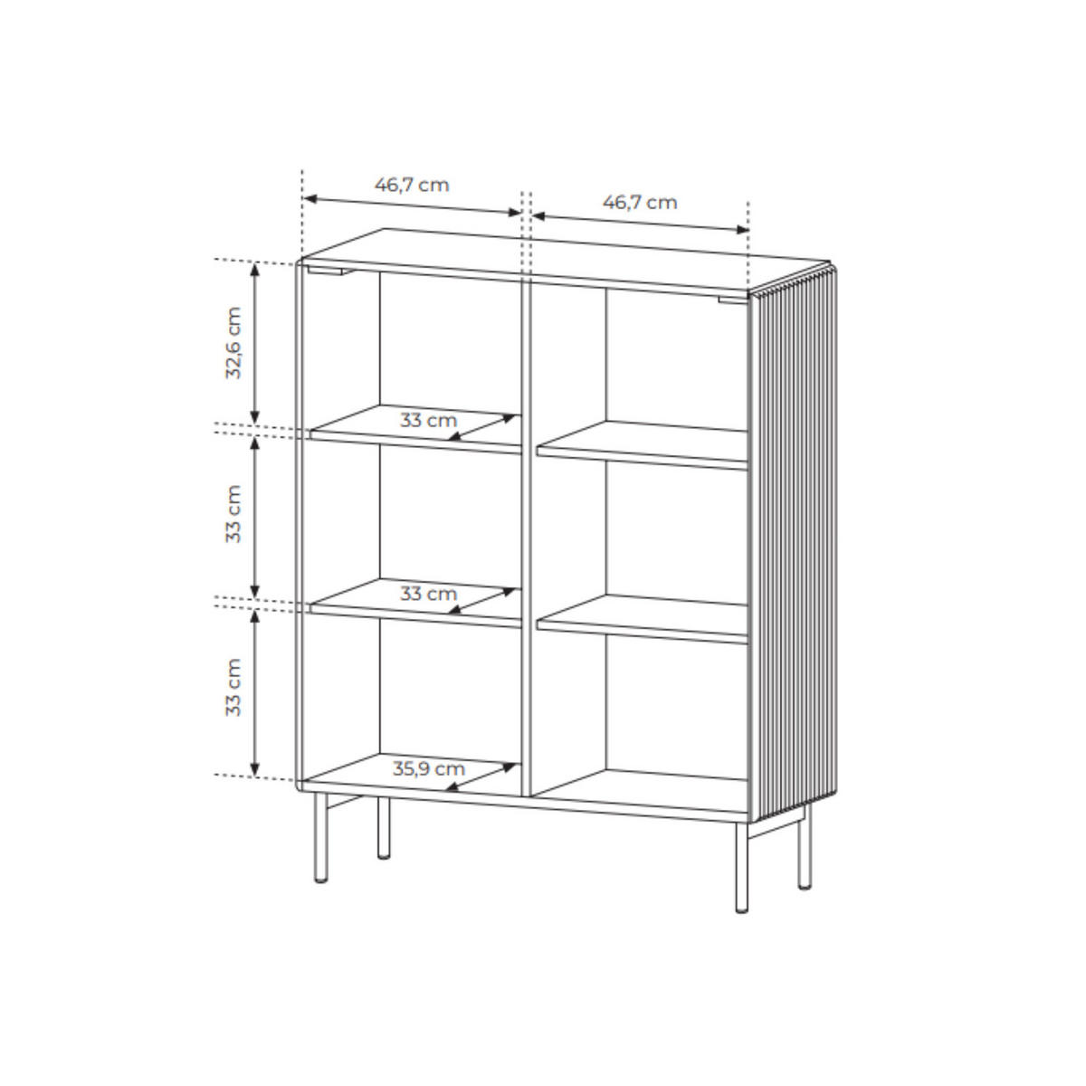 HIGHBOARD MUTI 99 cm Kaschmir - mit Riffel-Fronten und Push-to-Open-System - Kaschmir, Holz/Holzwerkstoff (99/123/40cm) - Ravio