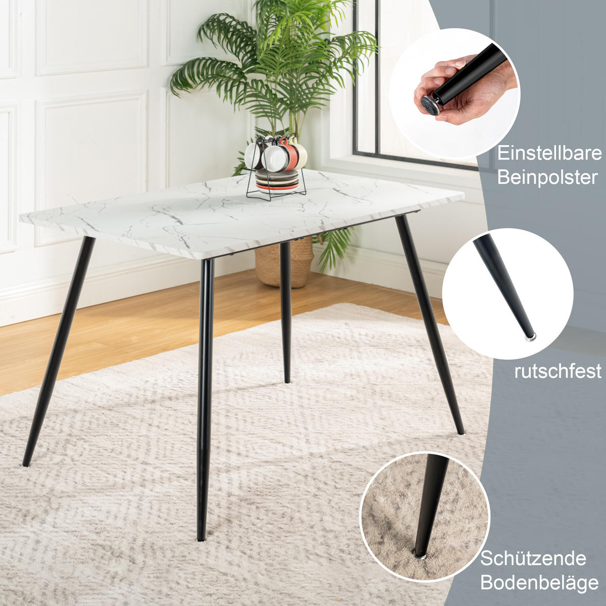 ESSTISCH 120/80/75 cm Rechteckige weiße - Schwarz/Weiß, Holz/Metall (80/120/75cm) - Urban Meuble