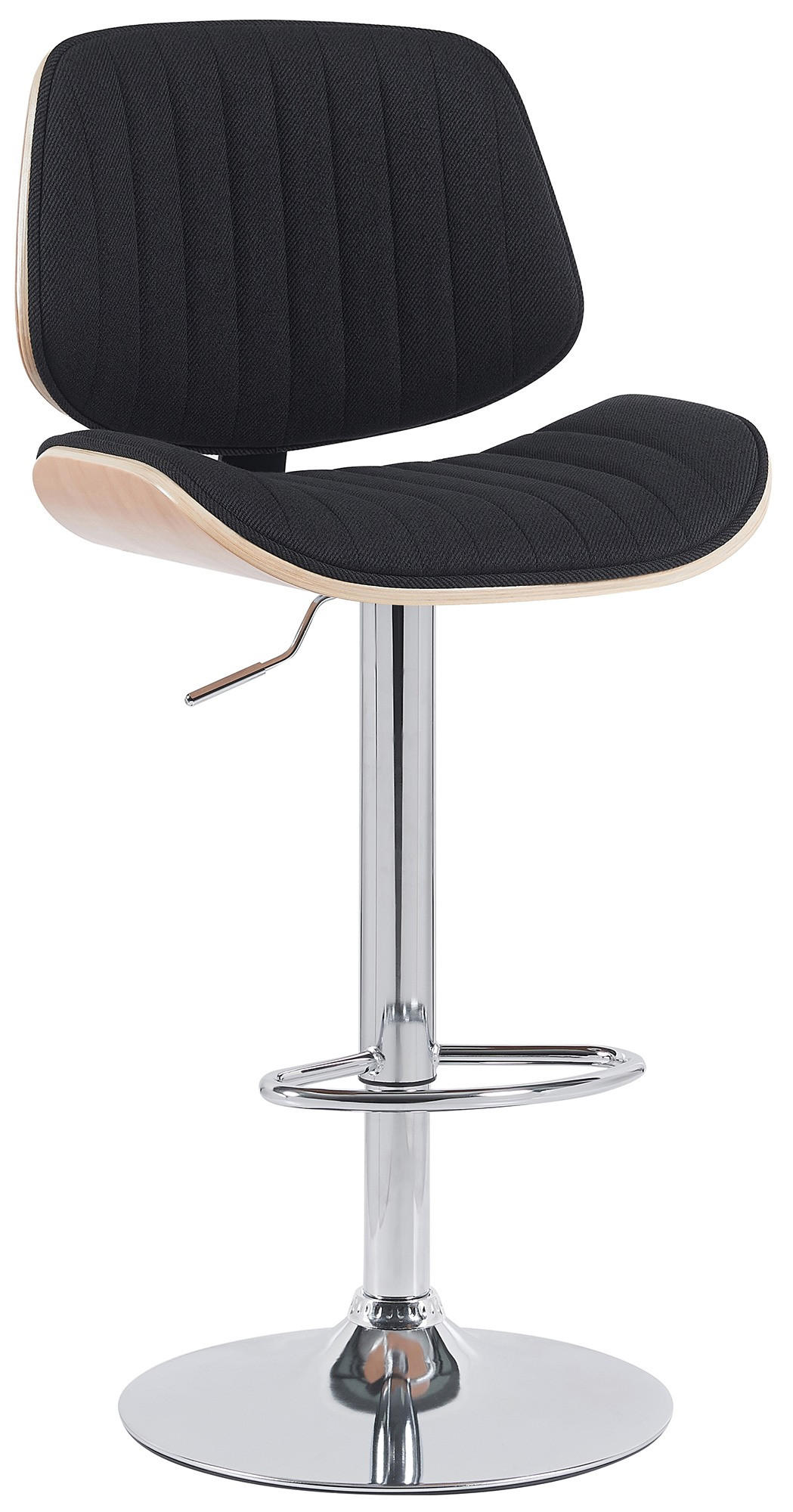 BARHOCKER Stoff natura/schwarz - Chromfarben/Eukalyptusholzfarben, Textil/Metall (50/94/50cm) - CLP