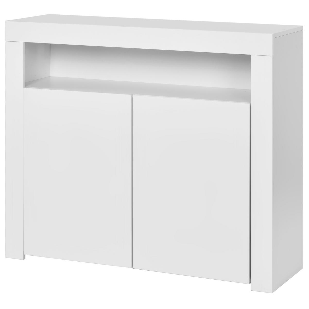 SIDEBOARD 140/40/65 cm mit LED-Beleuchtung, 2 Türen, 3 Schubladen und Hochglanzfront aus MDF, Weiß - Weiß, Holzwerkstoff (140/65/40cm) - Redom