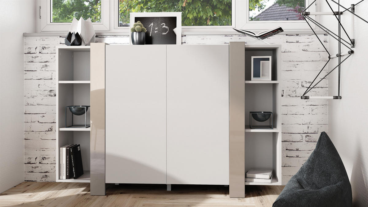 HIGHBOARD Ida Blenden in Sandgrau Hochglanz - Sandfarben, Holzwerkstoff (149/101/34cm) - Vladon