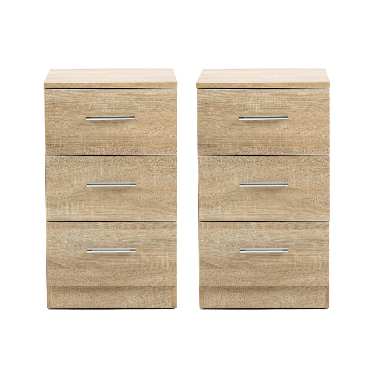 NACHTTISCH 2er-Set 37,6/35,2/65,5 cm natur aus Spanplatte 3 Laden - Weiß, Holzwerkstoff (35.2/65.5/37.6cm) - OKWISH