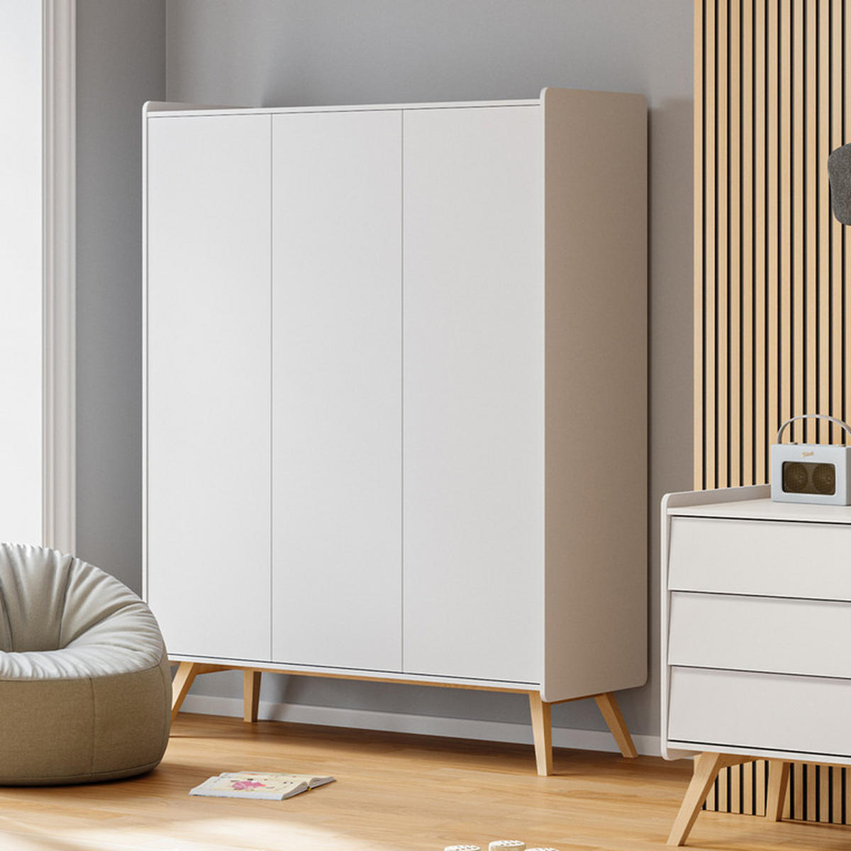 SCHRANK 3 Türen Vintage Weiß - Weiß, Holzwerkstoff (148.9/200/5cm) - Petits-meubles