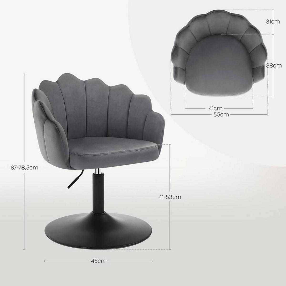 DREHSTUHL, Blumenform, Smt, Schminkstuhl, Dunkelgrau - Dunkelgrau/Schwarz, Textil/Metall (55/67/50cm) - Woltu