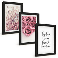BILDER SET 3er Set - 20x30 cm Schwarzer Rahmen - Blumensträuße aus Rosen mit einer Inschrift - Schwarz, Kunststoff (20/30cm) - TULUP