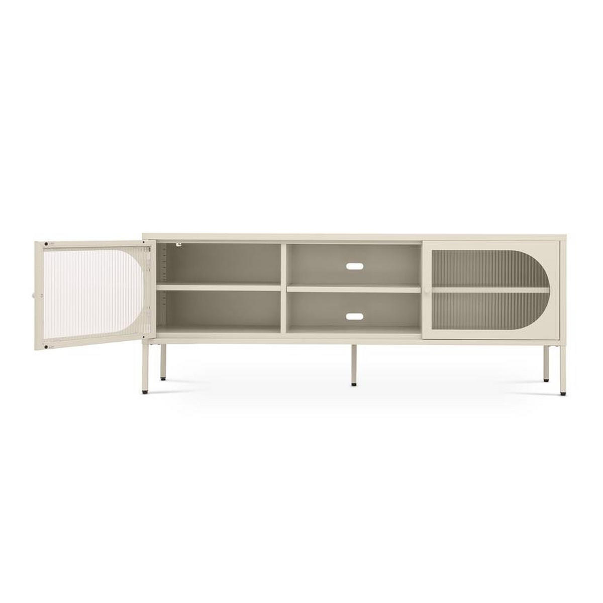 TV-LOWBOARD Industrielles aus beigem Metall, 160 cm, 2 Türen aus geriffeltem Glas - COME - Beige, Metall (160/60/40cm) - Sicaan