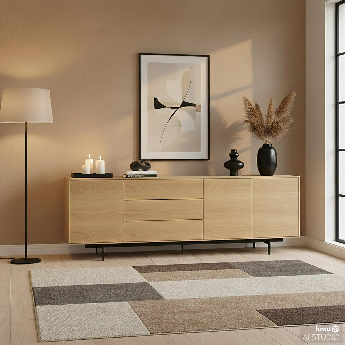 FURNIERTES SIDEBOARD - Eichefarben, Holzwerkstoff/Metall (209/72/45cm) - home24