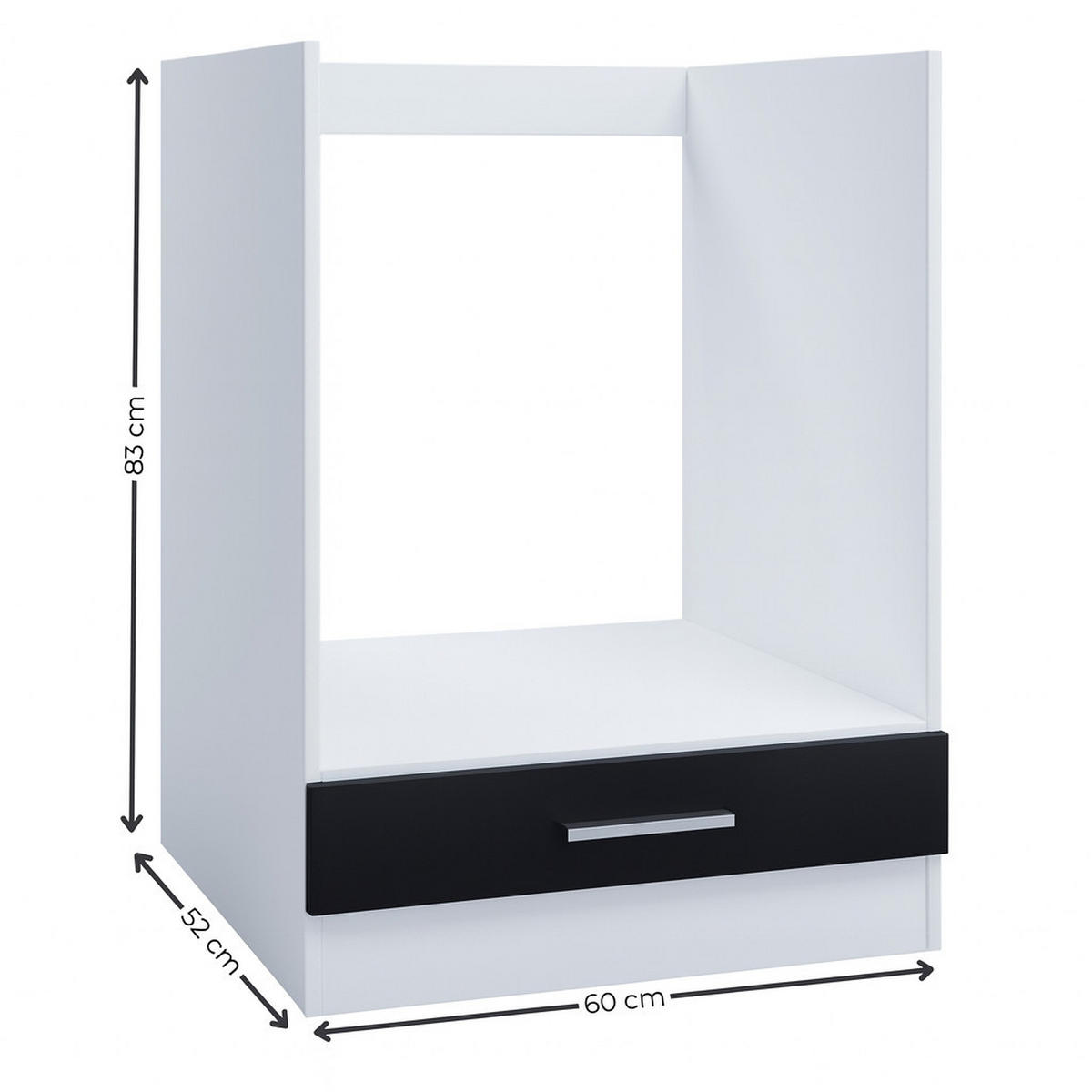 UNTERSCHRANK 60 cm Schwarz – Backofenschrank für Einbauherd - Schwarz, Holzwerkstoff (60/830/55cm) - Kontor-Hermsen