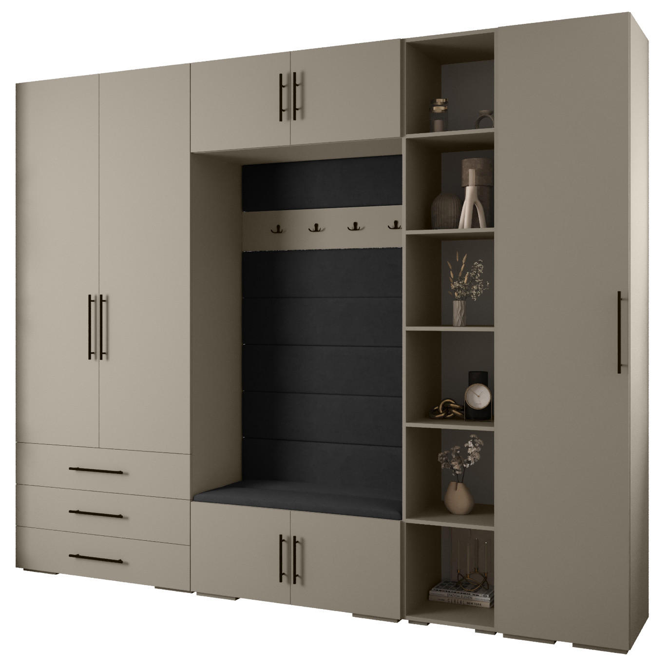 Abiks Möbel Garderoben-Set Kaschmir, Schwarz, Schwarz 290x236.7x47 cm