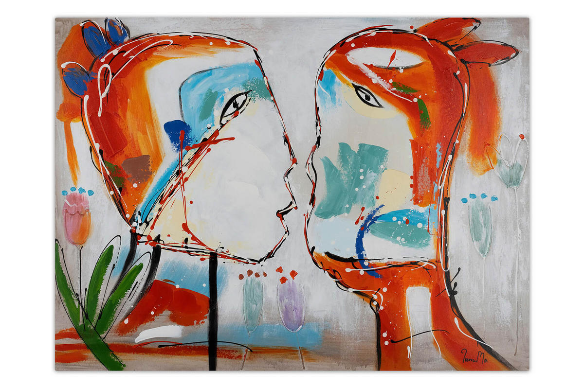 OLEJOMALBA 100/75 cm, Zvířata - různobarevná/červená, dřevo/textil (100/75cm) - KUNSTLOFT