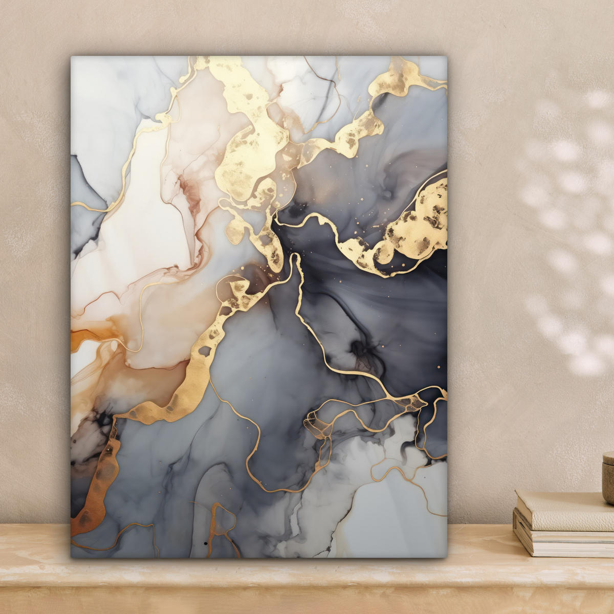 LEINWANDBILD Marmor - Schwarz - Gold - Weiß 30x40 cm - Dunkelgrau, Textil (30/40cm) - MuchoWow