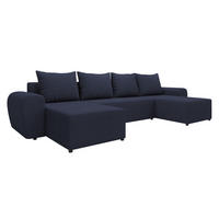 WOHNLANDSCHAFT Mader U - Schwarz/Dunkelblau, Holz/Kunststoff (330/86/140cm) - MIRJAN24