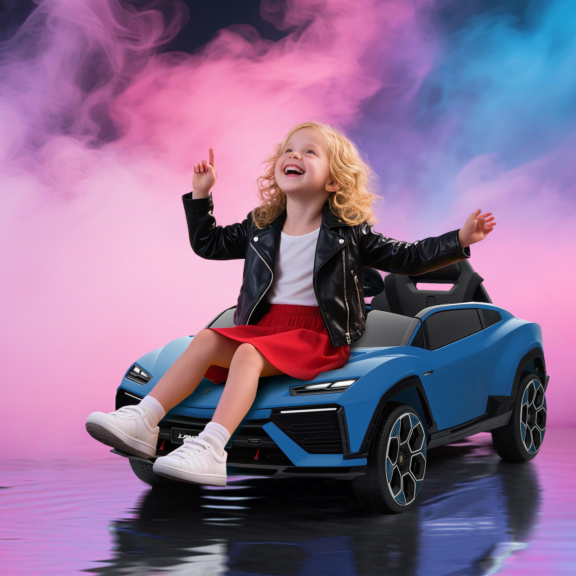 KINDER-ELEKTROAUTO 12V Kinderauto mit 2,4 GHz Fernbedienung, 2 Motor LED, Musik - Blau, Kunststoff (101.5/49/43cm) - AIYAPLAY