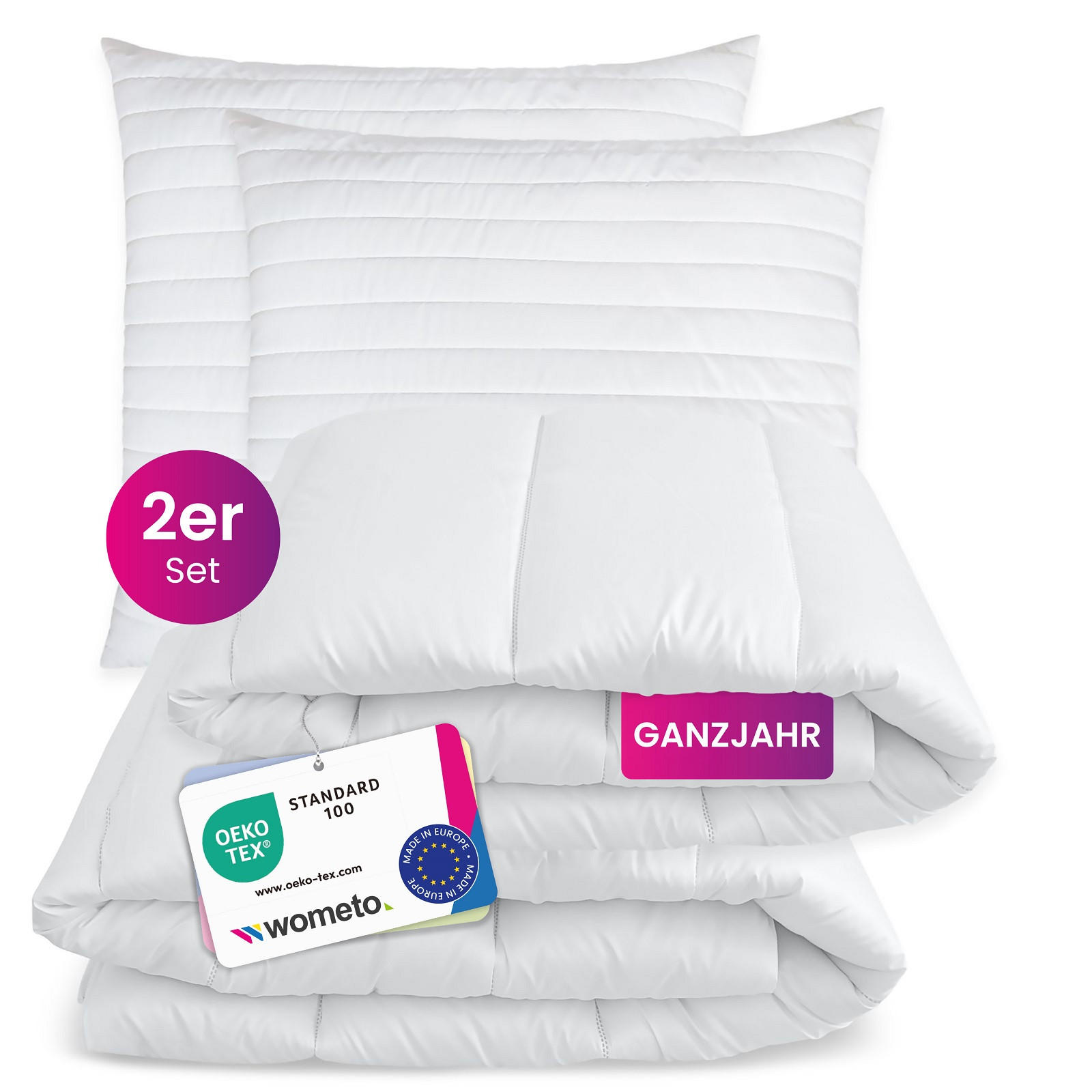 BETTENSET 2er Set Bettdecke und Kopfkissen 135/200 cm Microfaser Ganzjahresdecke - Weiß, Textil (135/200cm) - wometo