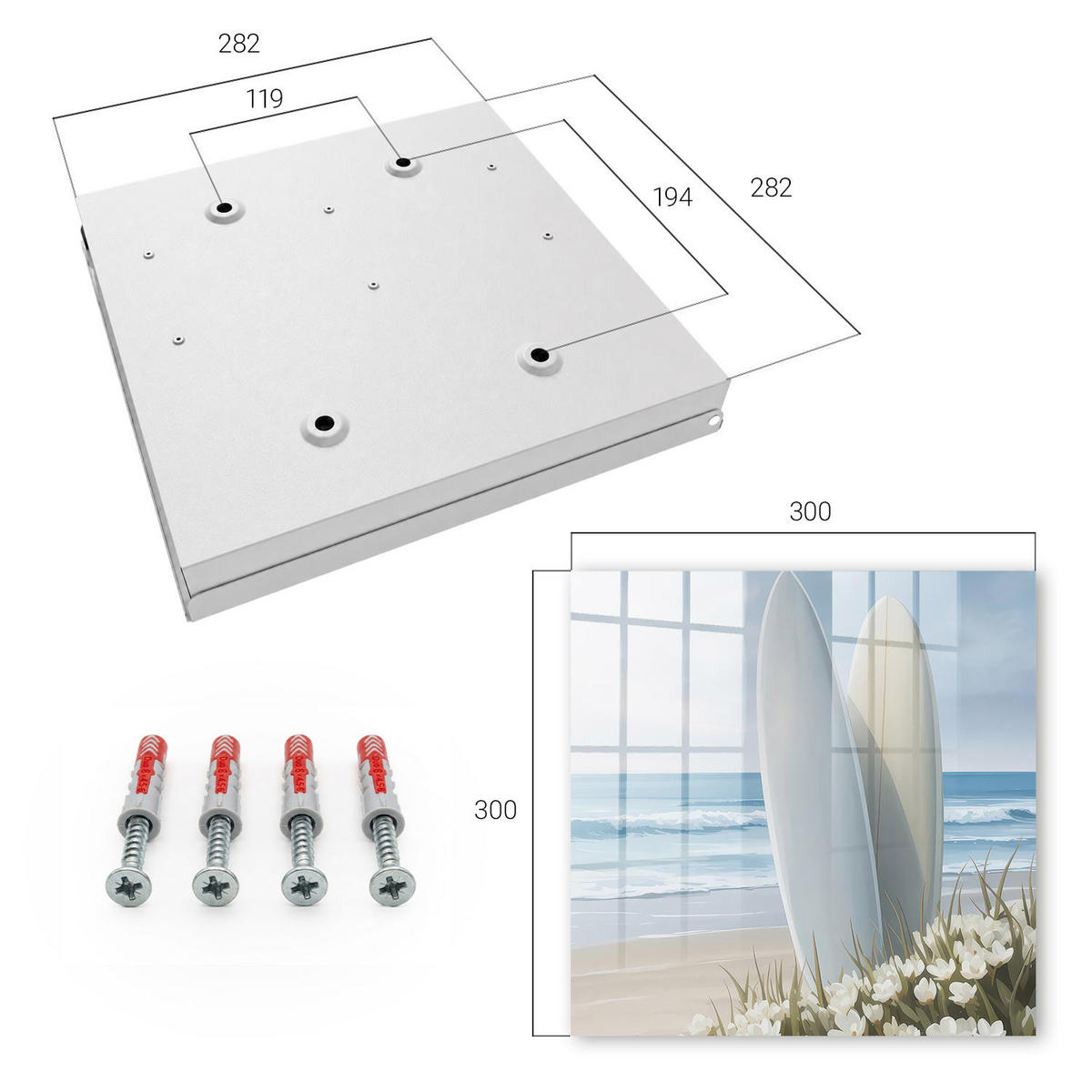 SCHLÜSSELBOX Weiß 30x30 cm – Türöffnung nach rechts - Strandentspannung - Weiß, Metall (30/30/5cm) - TULUP