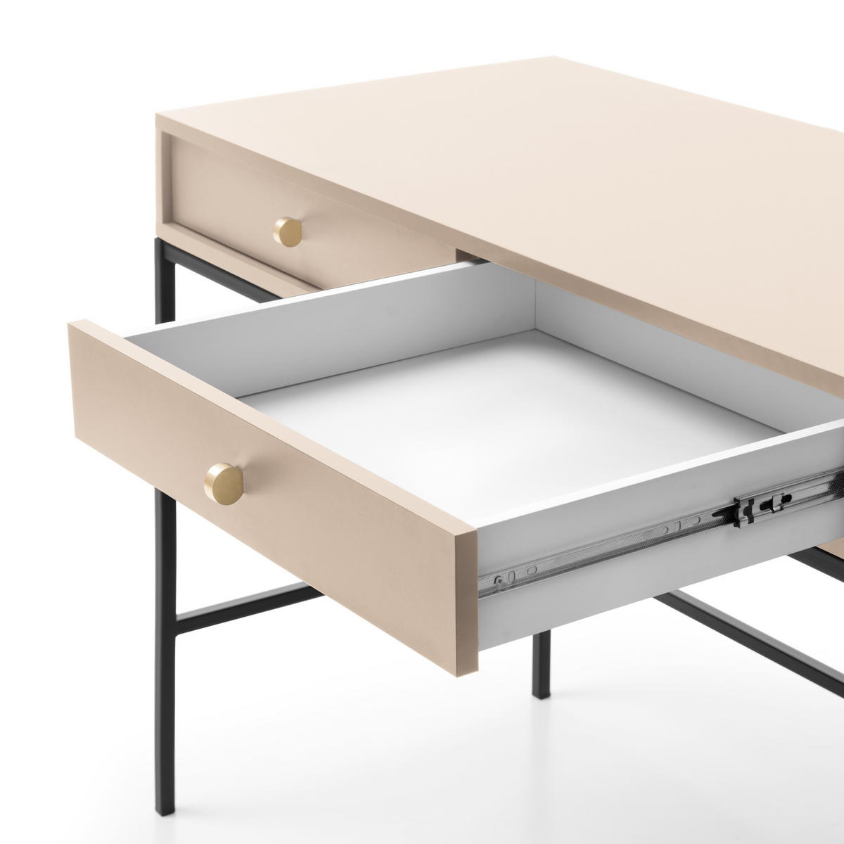 KONSOLENTISCH Molly Beige, Schwarze Beine, Schminktisch mit Schubladen - Beige/Schwarz, Holzwerkstoff/Metall (50/104/78cm) - Bettso