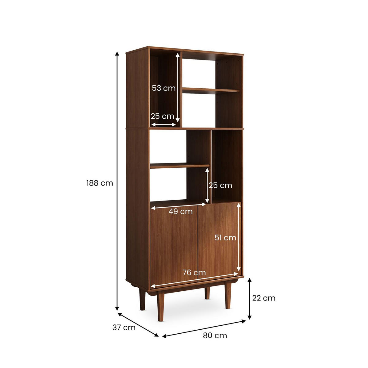 WOHNZIMMERSCHRANK SIMONA - Kastanienfarben, Holz (80/188/37cm) - IDIMEX