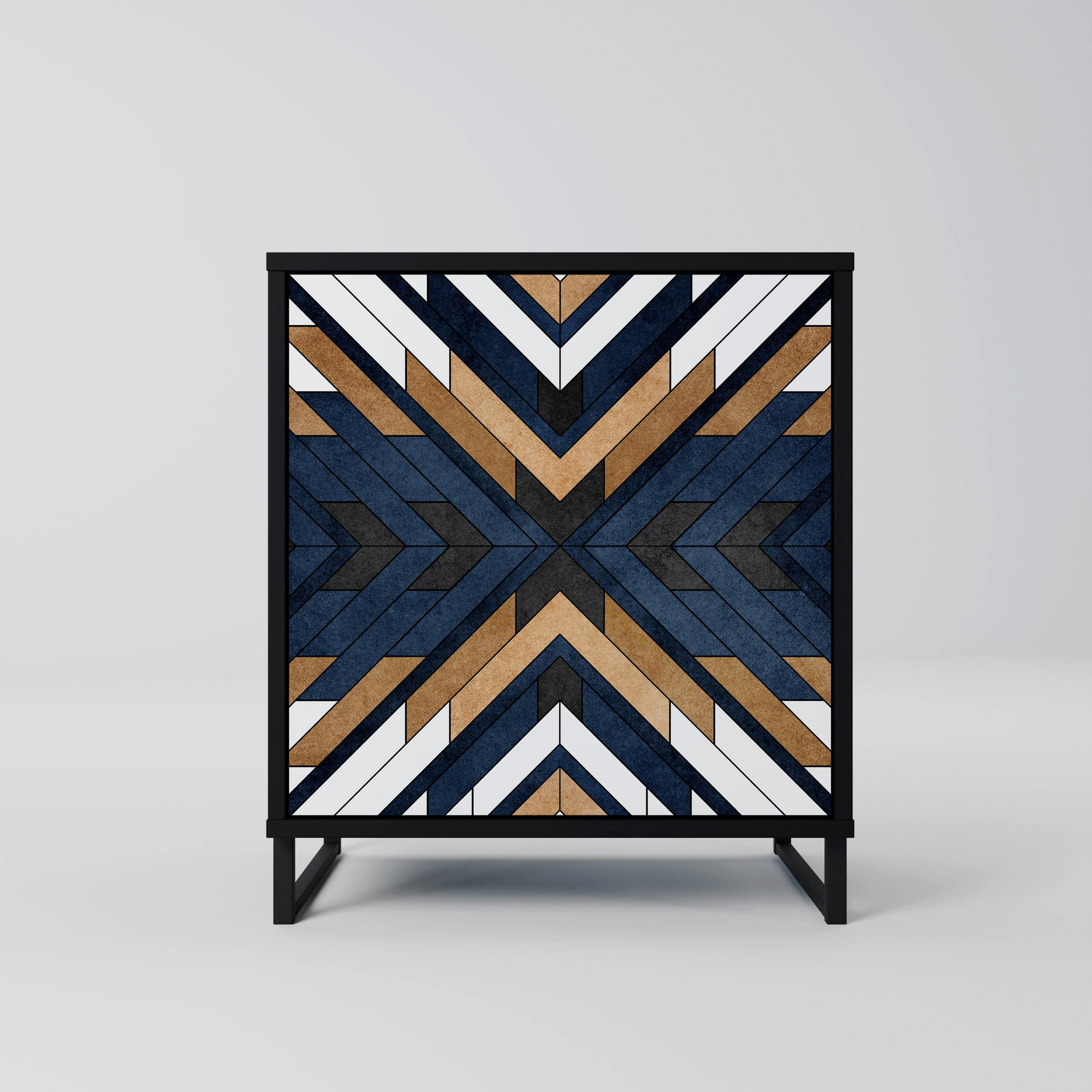 SIDEBOARD ARTFUL GEOMETRY, Schwarz, 57,5x42x67,5 cm, Schwarze Metall-Rahmenfüße - Multicolor/Schwarz, Holzwerkstoff/Metall (57.5/67.5/42cm) - SpaceRebels