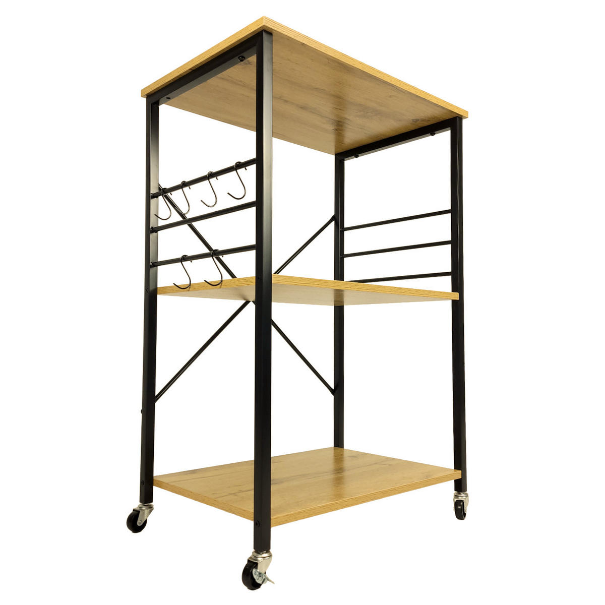 KÜCHENREGAL Holzoptik Metall Eichefarben Schwarz mit Rollen 60×40×90 cm - Eichefarben/Schwarz, Holzwerkstoff/Metall (60/90/40cm) - Begryf