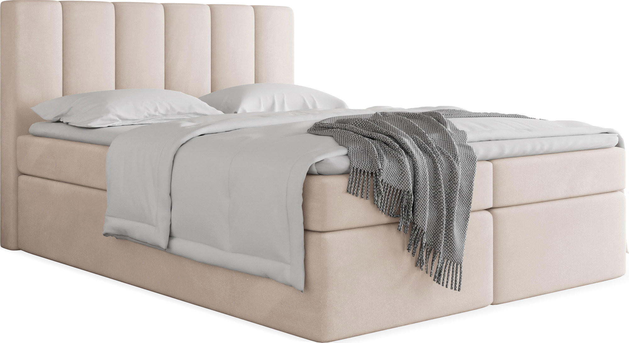 BOXBETT Amira mit Bettkasten, Samt Beige 200/200 cm – 7-Zonen Taschenfederkern-Matratze & Komfortschaum-Topper - Ecru/Beige, Holz/Holzwerkstoff (200/200cm) - WFL GROUP