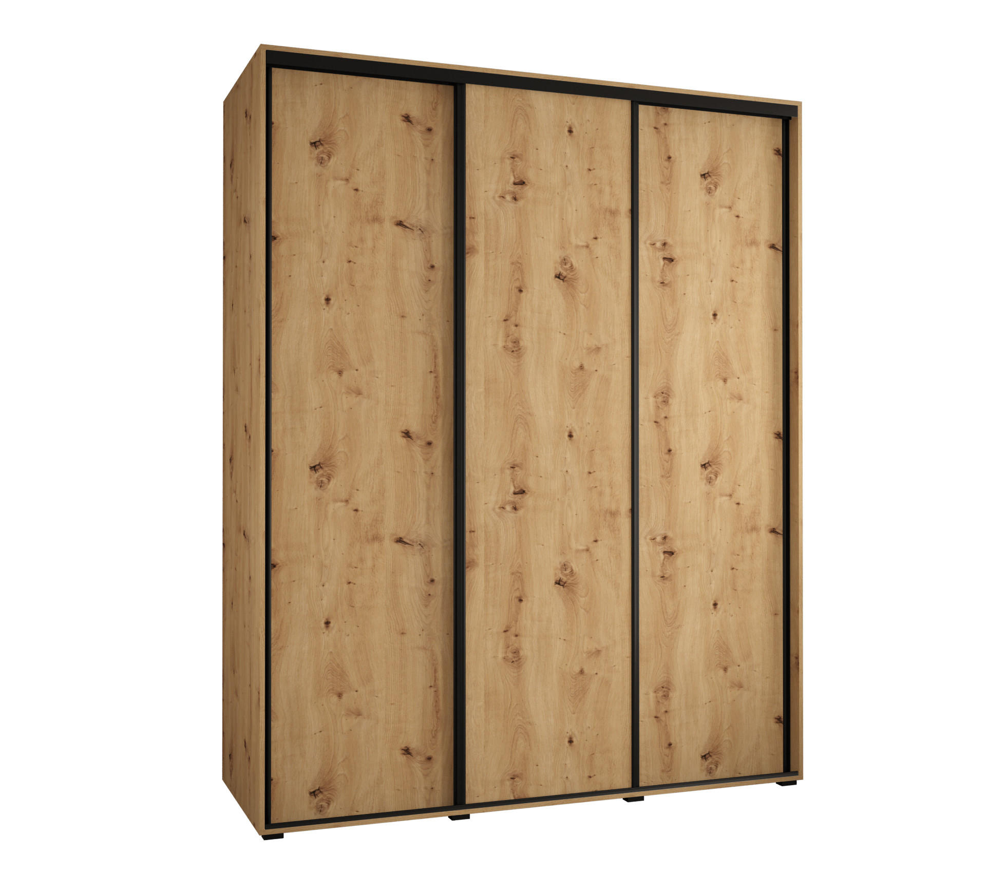 Abiks Möbel Schwebetürenschrank Eiche Artisan, Eiche Artisan, Schwarz 190x235x60 cm
