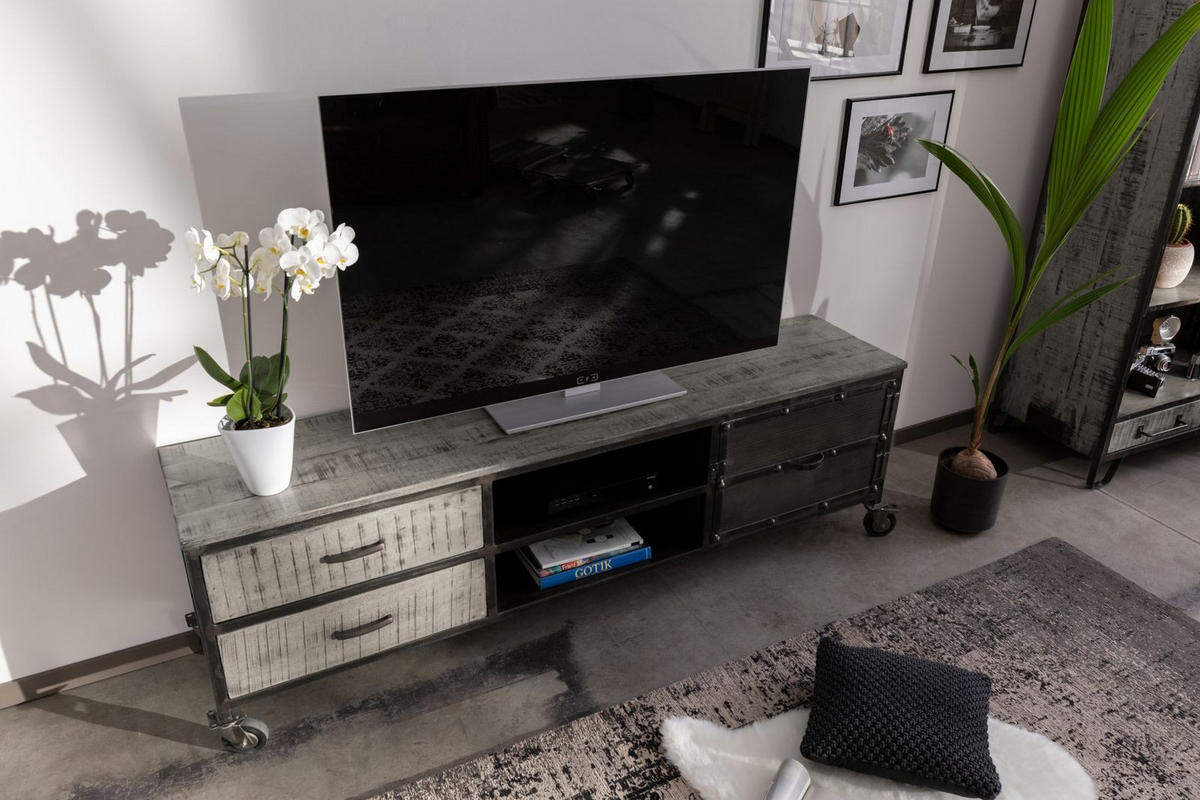 TV-BOARD Mango 190x40x60 grau lackiert HEAVY INDUSTRY #131 - Grau, Holz (190/60/40cm) - Massivmoebel24